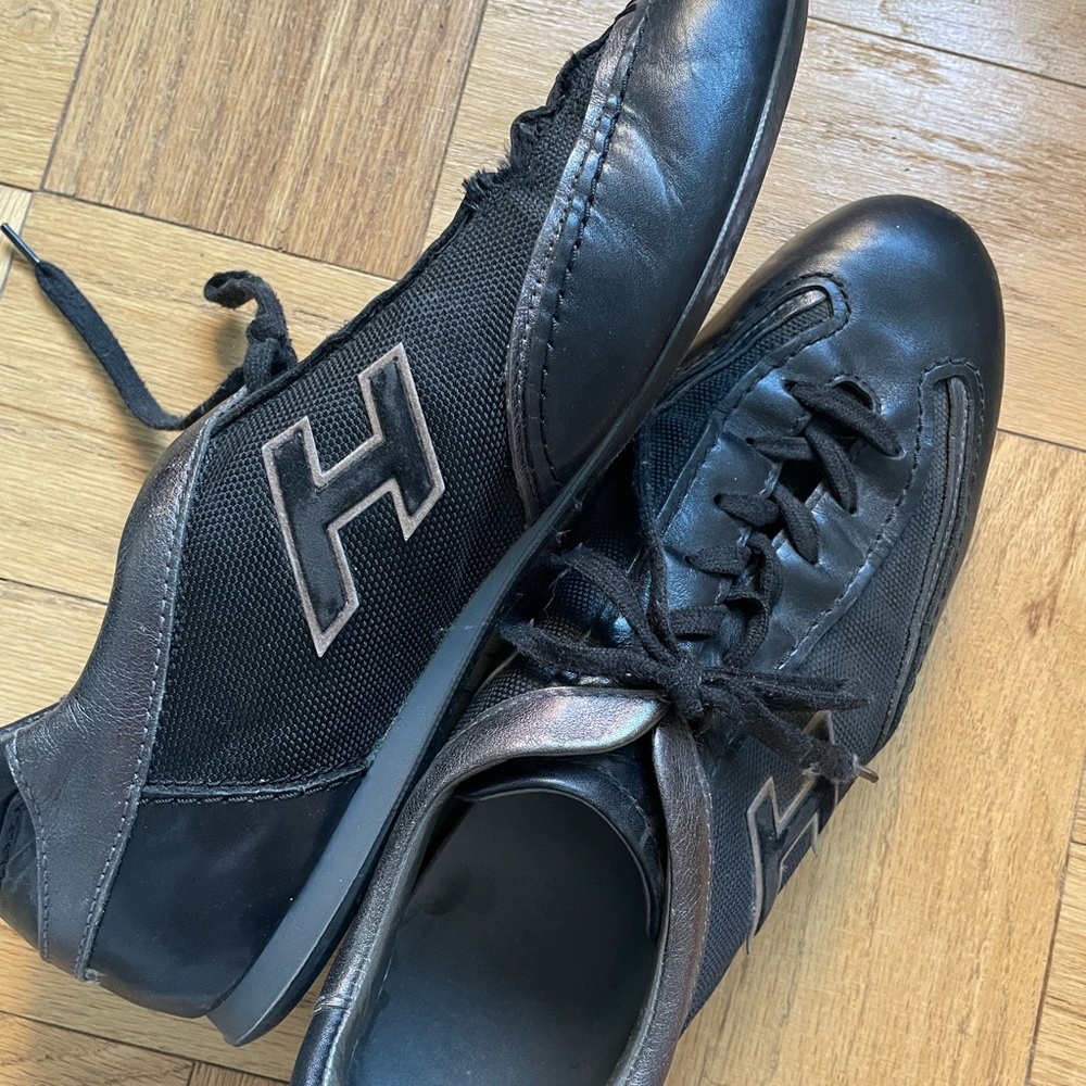 Hogan Men’s Black Leather Sneakers Shoes Size 9 Made in Italy